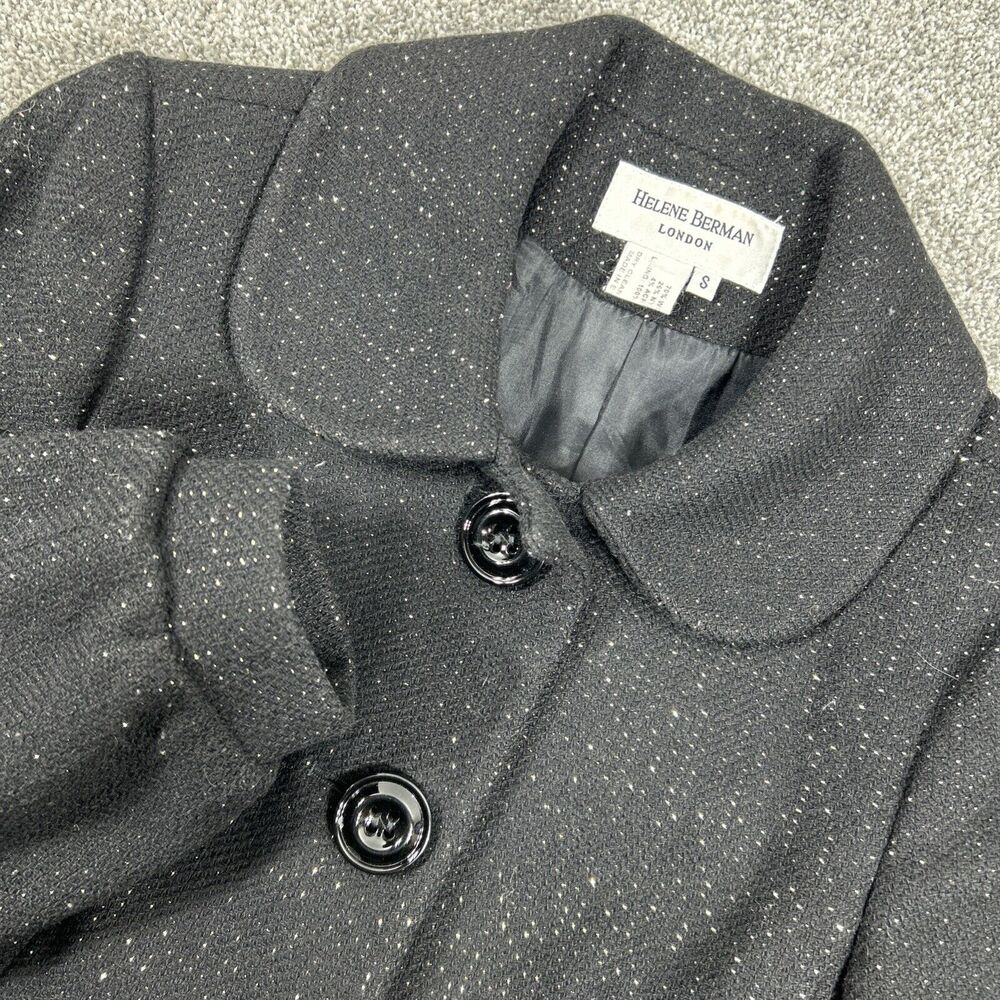 Helene Berman Of London Long Wool Pea Coat Black Gold Glitter Women's Size Small
